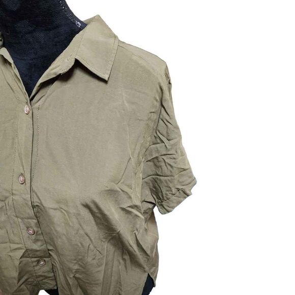 Old Navy Green Large Collared Cropped Rayon Top - Picture 5 of 9